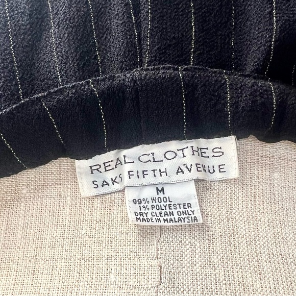 Vintage Saks Fifth Avenue wool drawstring black pinstripe wide leg trousers - Picture 6 of 7